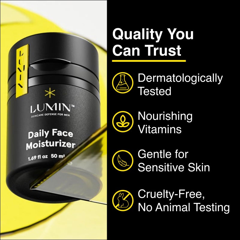 Lumin Daily Face Moisturizer for Men - Lightweight Hydrating Cream with Niacinamide, Men’s Face Lotion for Normal, Combination & Sensitive Skin, Korean Skincare, Smooth & Nourishing, 50ml - Image 3